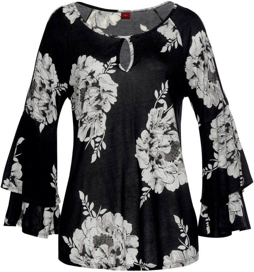 Lascana Shirt met 3 4-mouwen met trompetmouwen en cut-outs bloemenprint blouseshirt