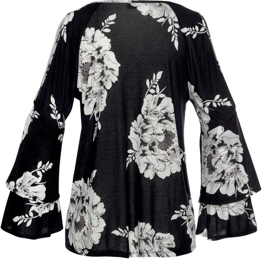 Lascana Shirt met 3 4-mouwen met trompetmouwen en cut-outs bloemenprint blouseshirt - Foto 2