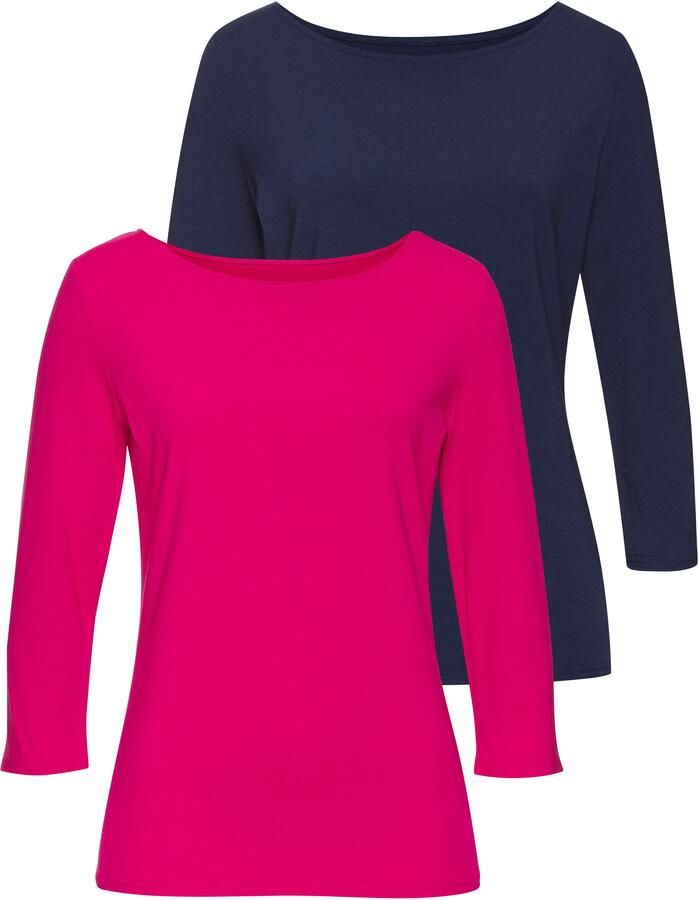 Lascana Shirt met 3 4 mouwen van elastische katoen-modal kwaliteit (Set van 2) - Foto 6