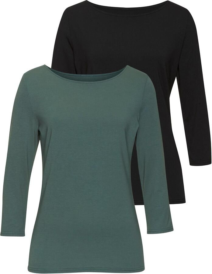 Lascana Shirt met 3 4 mouwen van elastische katoen-modal kwaliteit (Set van 2) - Foto 6