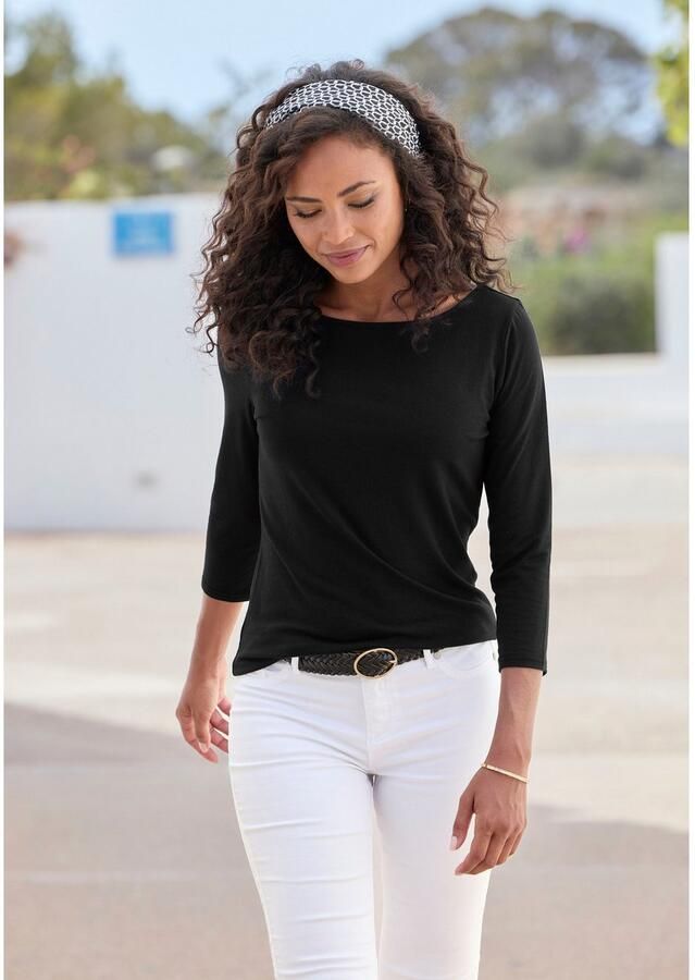 Lascana Shirt met 3 4 mouwen van elastische katoen-modal kwaliteit (Set van 2)