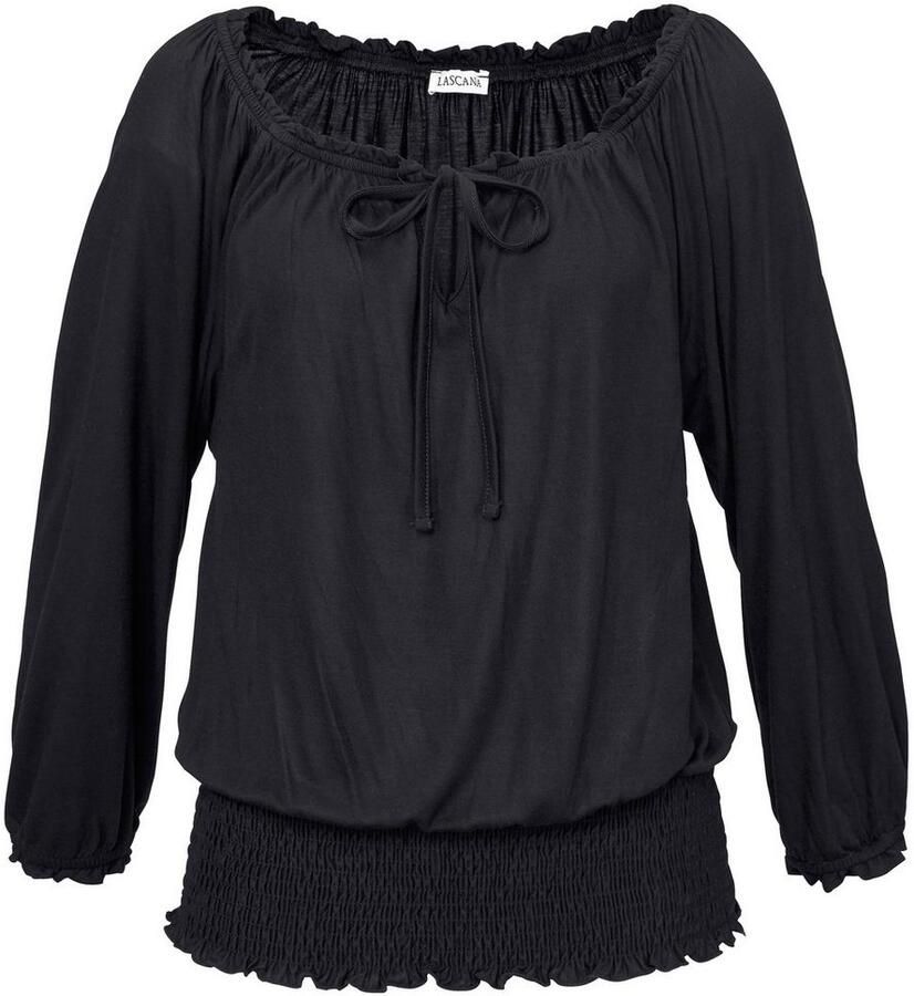 Lascana Shirt met carmenhals met 3 4-mouwen blouseshirt met striklint en elastische tailleband