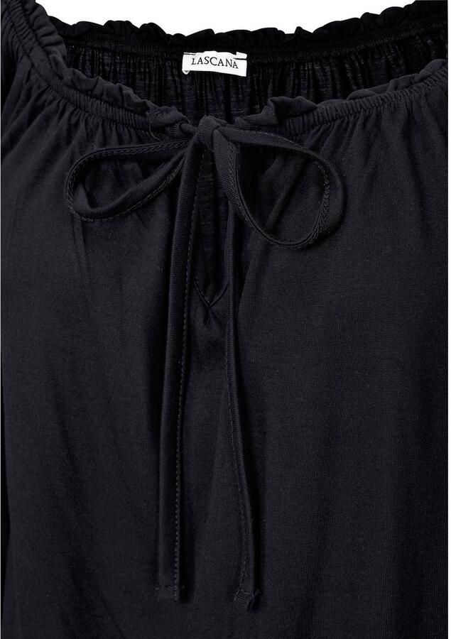 Lascana Shirt met carmenhals met 3 4-mouwen blouseshirt met striklint en elastische tailleband - Foto 5