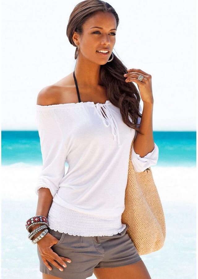 Lascana Shirt met carmenhals met 3 4-mouwen blouseshirt met striklint en elastische tailleband - Foto 5