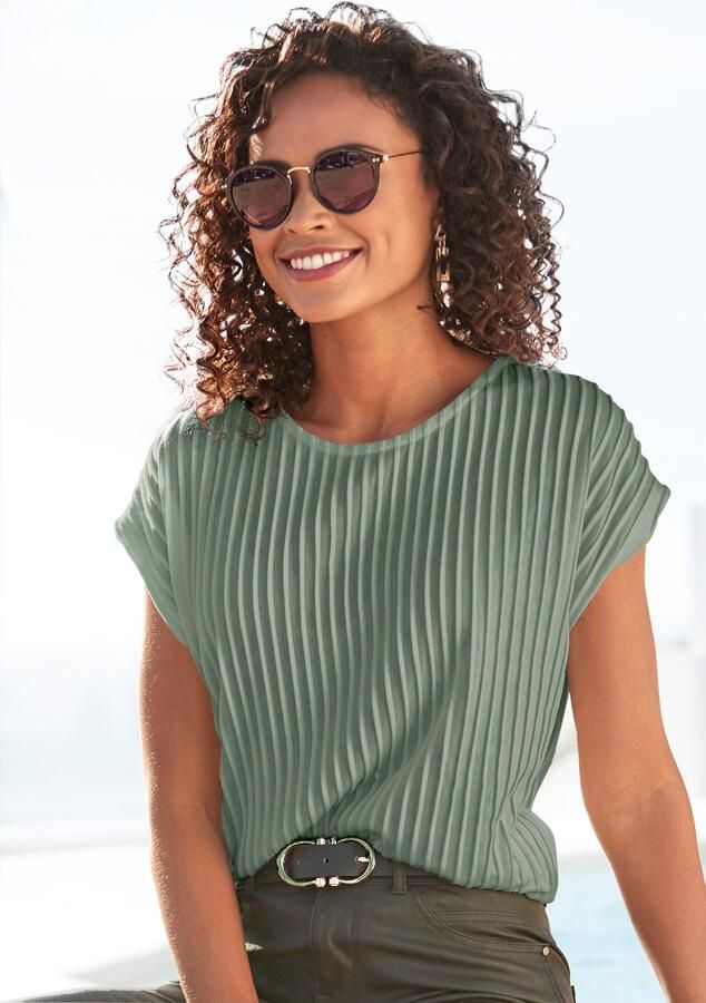 Lascana Shirt met korte mouwen met biesstructuur kreukvrij t-shirt van moderne structuurstof - Foto 4