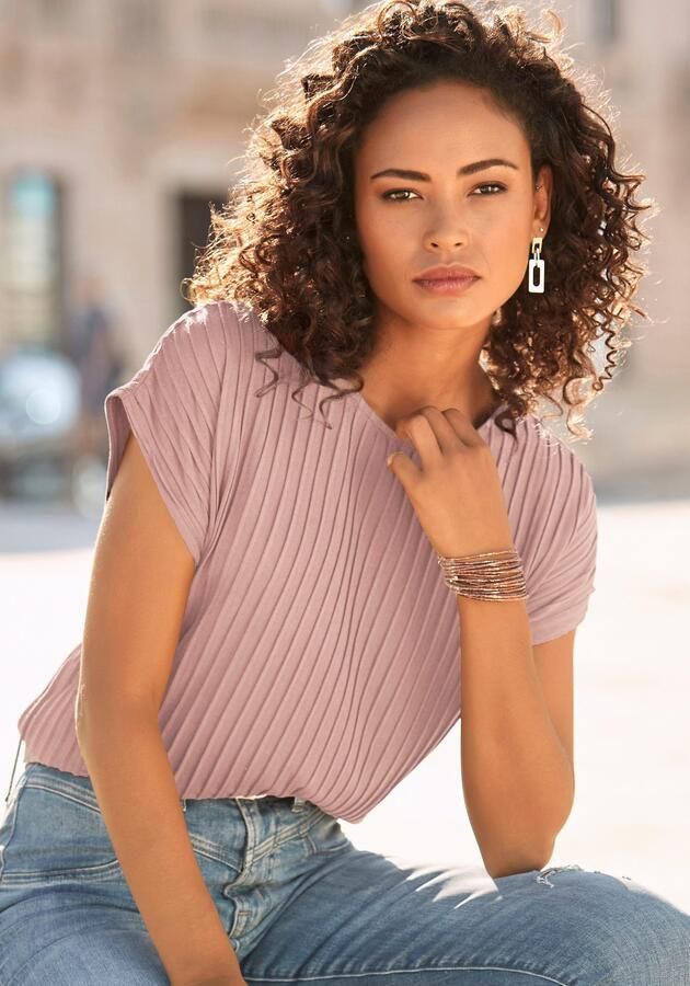 Lascana Shirt met korte mouwen met biesstructuur kreukvrij t-shirt van moderne structuurstof - Foto 6