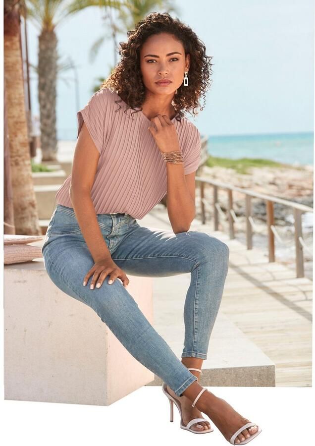 Lascana Shirt met korte mouwen met biesstructuur kreukvrij t-shirt van moderne structuurstof - Foto 5