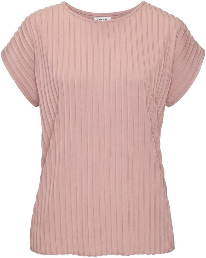 Lascana Shirt met korte mouwen met biesstructuur kreukvrij t-shirt van moderne structuurstof