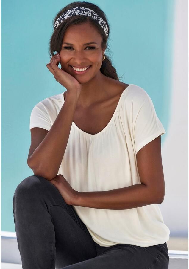 Lascana Shirt met korte mouwen met elastiek in de band (1-delig) - Foto 3