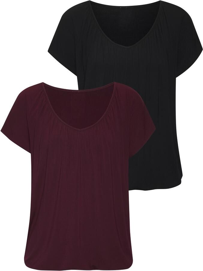 Lascana Shirt met korte mouwen met elastiek in de band (set 2-delig) - Foto 6