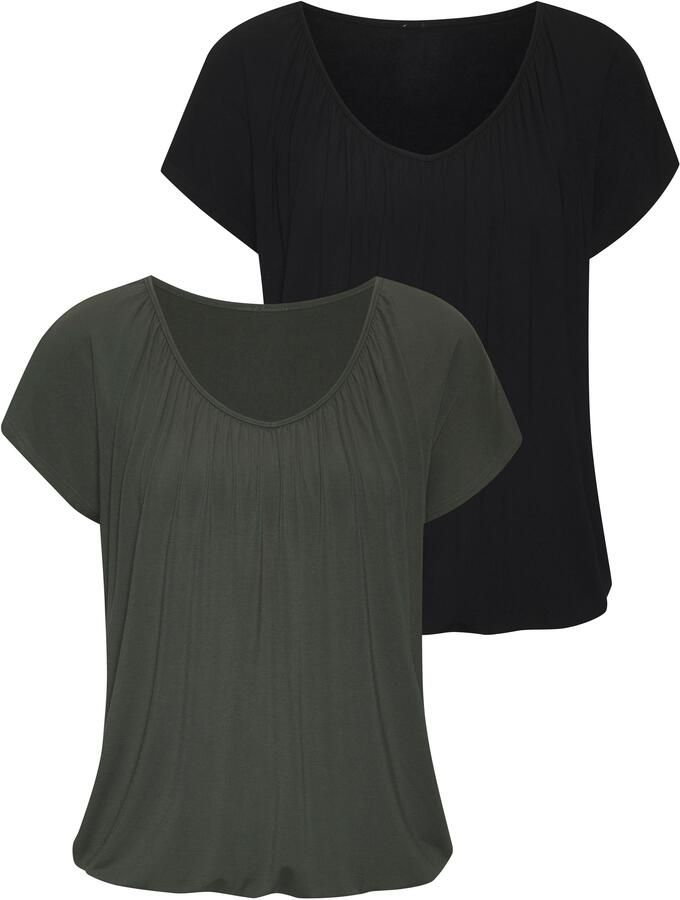 Lascana Shirt met korte mouwen met elastiek in de band (set 2-delig) - Foto 6