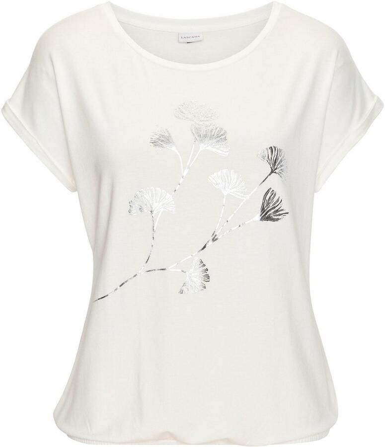 Lascana Shirt met korte mouwen Met glinsterende bloe print van elastische viscosekwaliteit