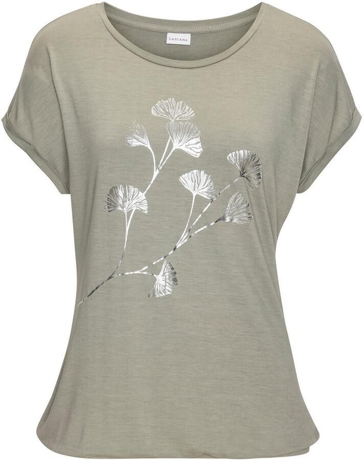 Lascana Shirt met korte mouwen Met glinsterende bloe print van elastische viscosekwaliteit
