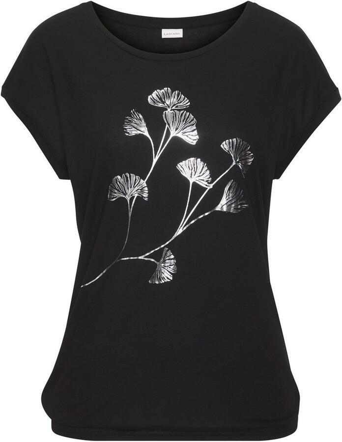 Lascana Shirt met korte mouwen Met glinsterende bloe print van elastische viscosekwaliteit