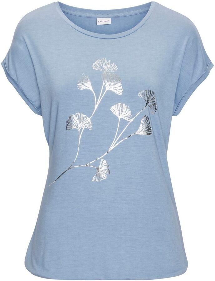 Lascana Shirt met korte mouwen Met glinsterende bloe print van elastische viscosekwaliteit