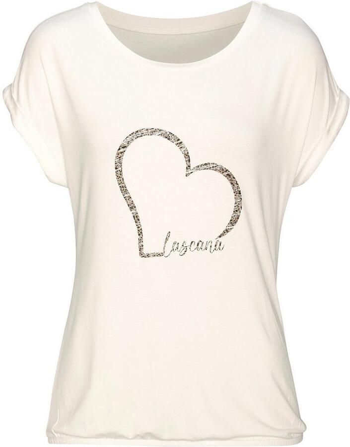 Lascana Shirt met korte mouwen Met hartprint van zachte viscose-stretch (1-delig)