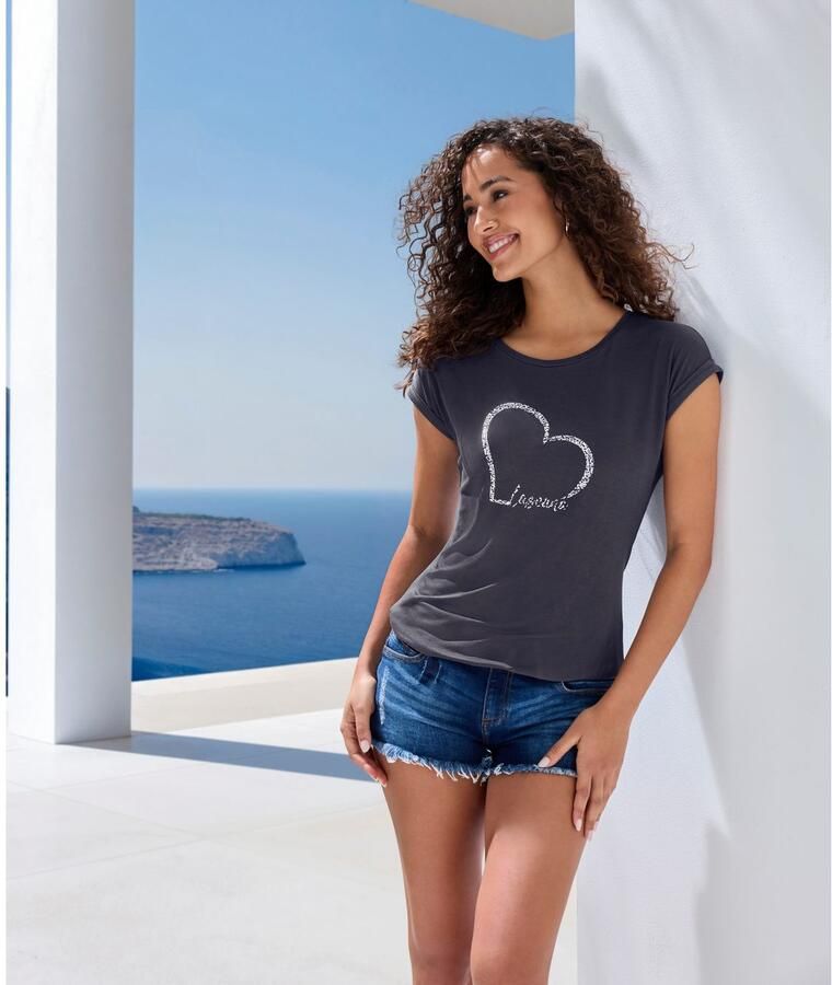 Lascana Shirt met korte mouwen Met hartprint van zachte viscose-stretch (1-delig)