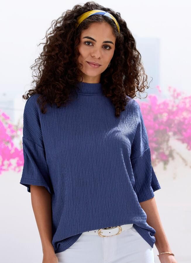 Lascana Shirt met korte mouwen Met opstaande kraag van kreukvrije crêpe-kwaliteit - Foto 5