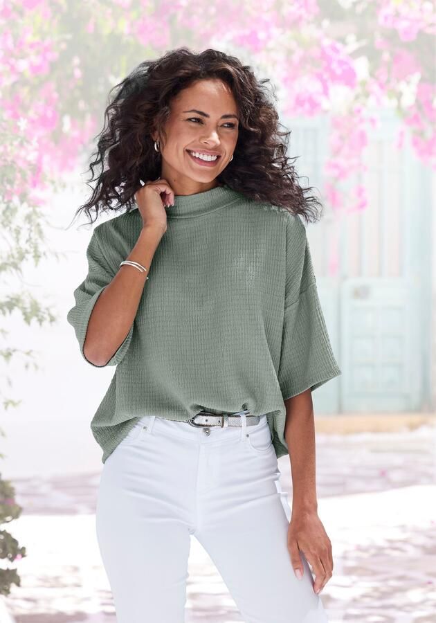 Lascana Shirt met korte mouwen Met opstaande kraag van kreukvrije crêpe-kwaliteit - Foto 4