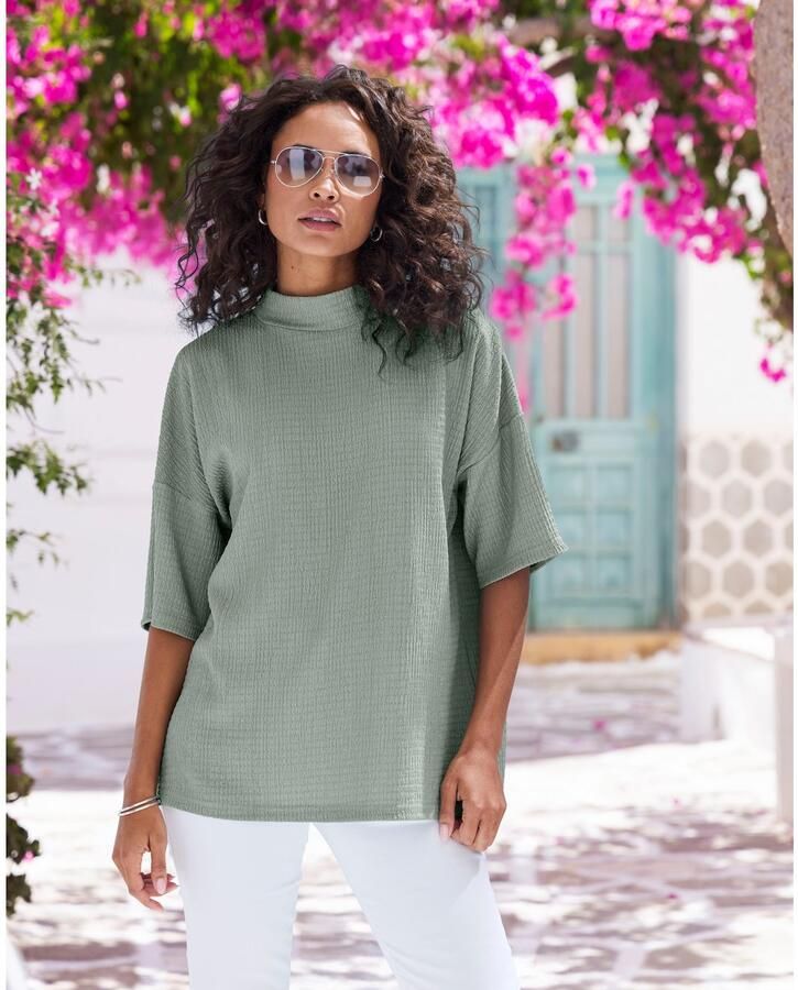 Lascana Shirt met korte mouwen Met opstaande kraag van kreukvrije crêpe-kwaliteit - Foto 2