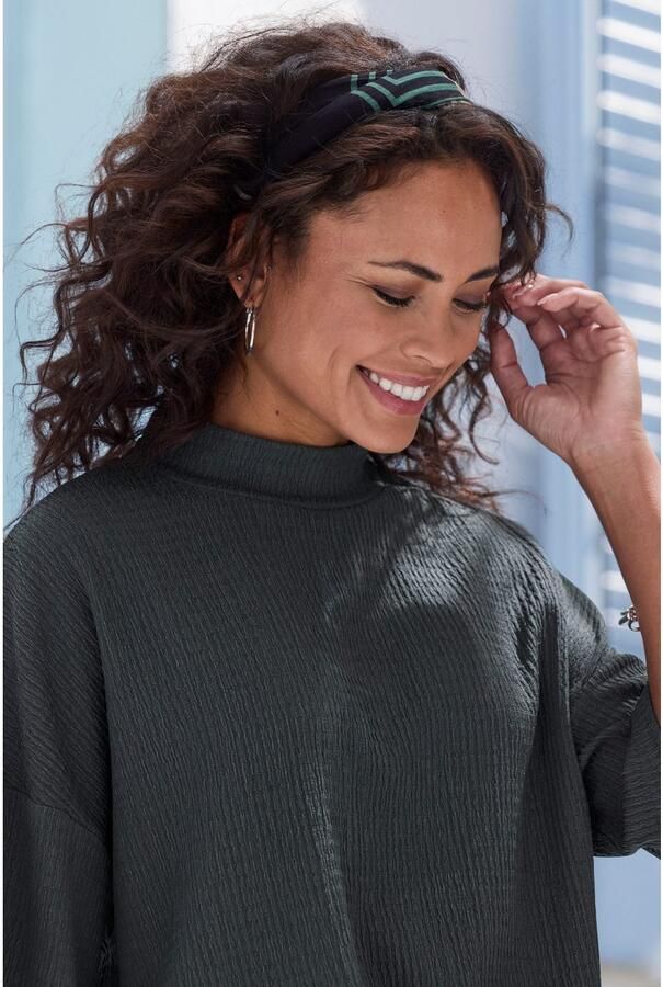 Lascana Shirt met korte mouwen Met opstaande kraag van kreukvrije crêpe-kwaliteit - Foto 3