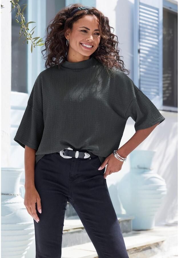 Lascana Shirt met korte mouwen Met opstaande kraag van kreukvrije crêpe-kwaliteit (Set van 2)