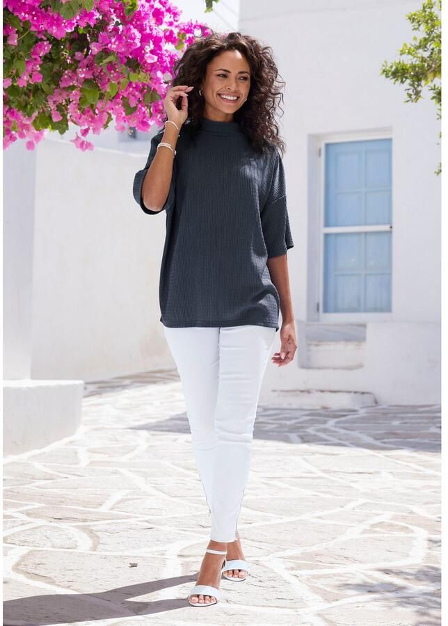 Lascana Shirt met korte mouwen Met opstaande kraag van kreukvrije crêpe-kwaliteit (Set van 2)