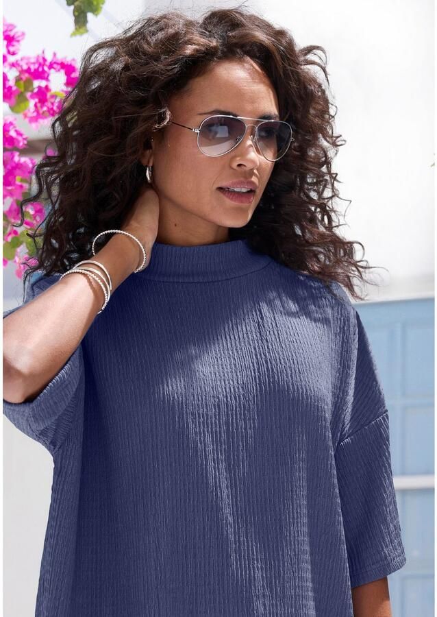 Lascana Shirt met korte mouwen Met opstaande kraag van kreukvrije crêpe-kwaliteit (Set van 2)