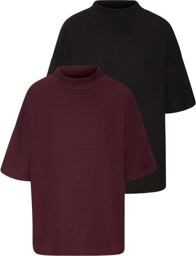 Lascana Shirt met korte mouwen Met opstaande kraag van kreukvrije crêpe-kwaliteit (Set van 2) - Foto 4