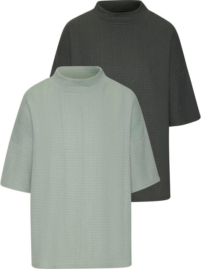 Lascana Shirt met korte mouwen Met opstaande kraag van kreukvrije crêpe-kwaliteit (Set van 2) - Foto 6