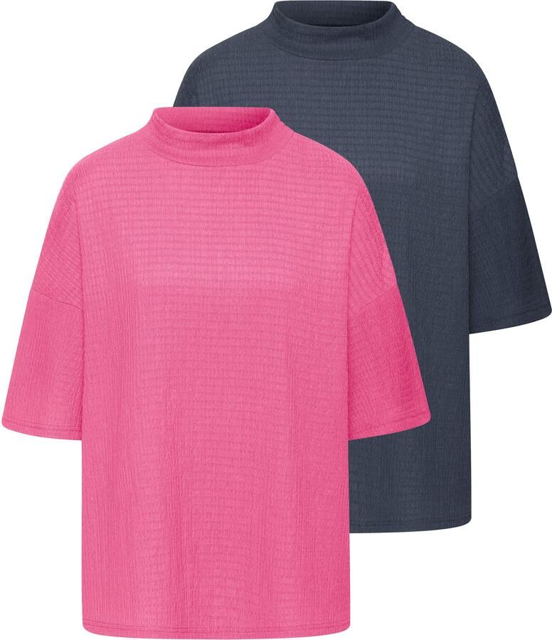 Lascana Shirt met korte mouwen Met opstaande kraag van kreukvrije crêpe-kwaliteit (Set van 2) - Foto 7