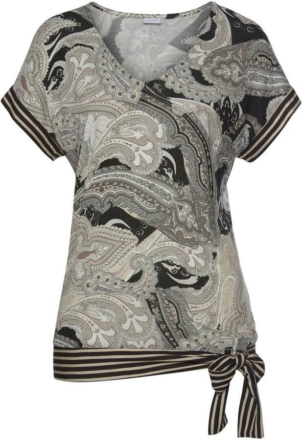 Lascana Shirt met korte mouwen met paisley print en strikdetail v-hals blouseshirt - Foto 6