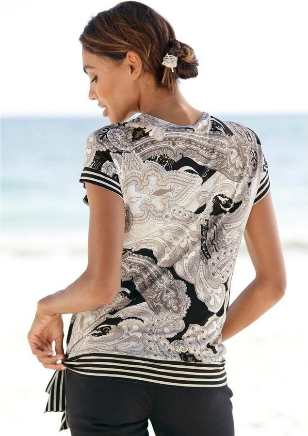 Lascana Shirt met korte mouwen met paisley print en strikdetail v-hals blouseshirt - Foto 3