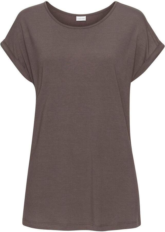 Lascana Shirt met korte mouwen met ronde halslijn jersey stof mouwomslag basic - Foto 6