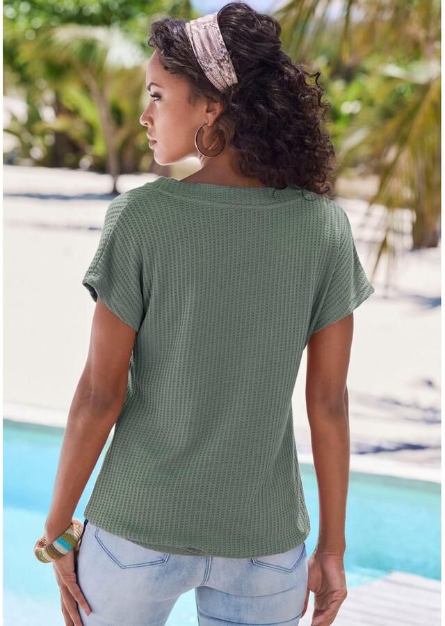 Lascana Shirt met korte mouwen Met sierknoopsluiting van zachte piquékwaliteit (1-delig) - Foto 2