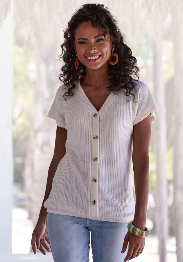 Lascana Shirt met korte mouwen Met sierknoopsluiting van zachte piquékwaliteit (1-delig) - Foto 5