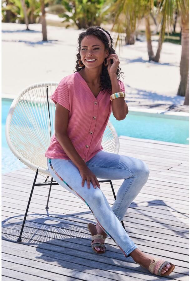 Lascana Shirt met korte mouwen Met sierknoopsluiting van zachte piquékwaliteit (1-delig) - Foto 3