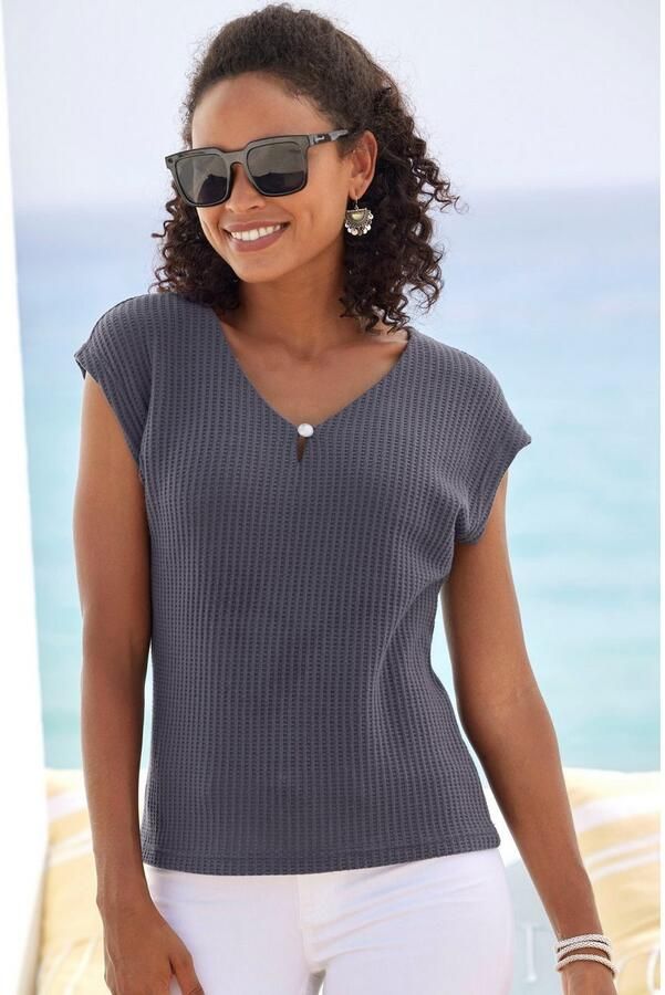 Lascana Shirt met korte mouwen Met sierkraaltje van zachte piquékwaliteit (2-delig Set van 2) - Foto 5