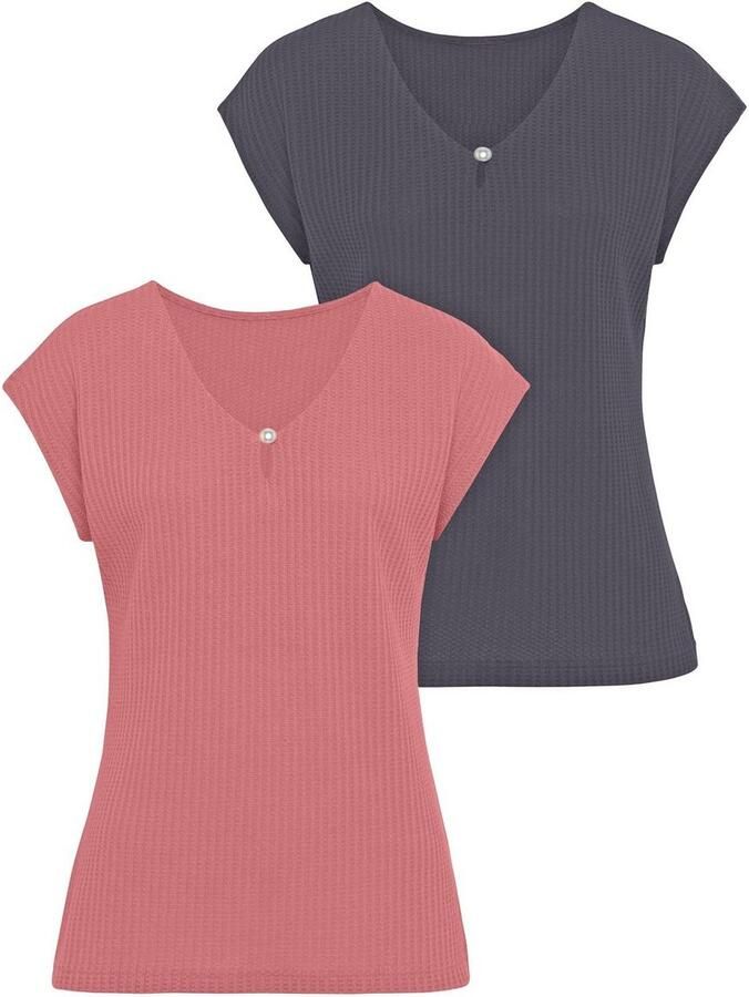 Lascana Shirt met korte mouwen Met sierkraaltje van zachte piquékwaliteit (2-delig Set van 2) - Foto 2