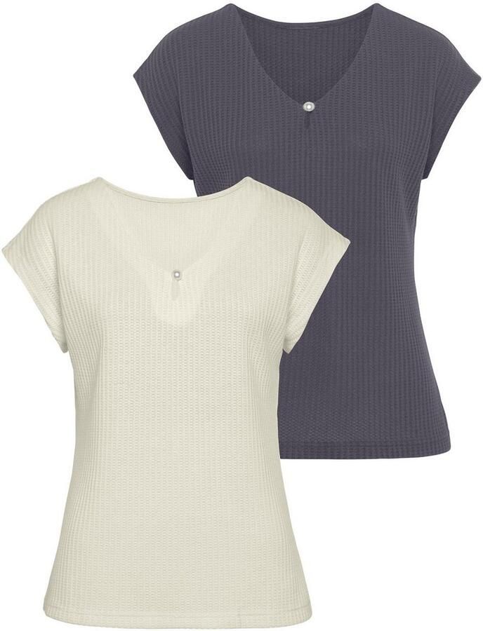 Lascana Shirt met korte mouwen Met sierkraaltje van zachte piquékwaliteit (2-delig Set van 2) - Foto 2