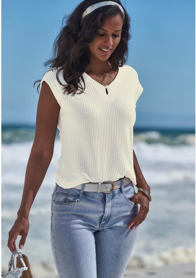 Lascana Shirt met korte mouwen Met sierkraaltje van zachte piquékwaliteit - Foto 3