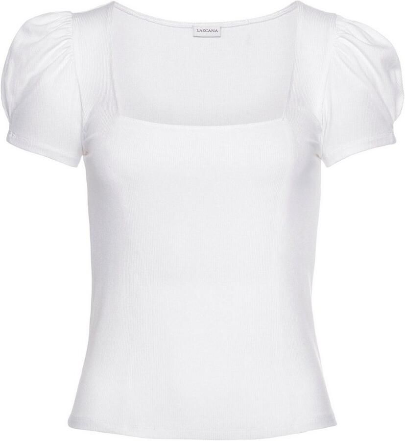 Lascana Shirt met korte mouwen van geribbelde stof t-shirt met lichte pofmouwen casual-modieus