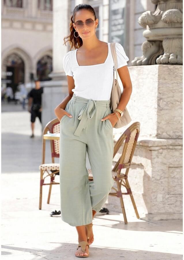 Lascana Shirt met korte mouwen van geribbelde stof t-shirt met lichte pofmouwen casual-modieus - Foto 4