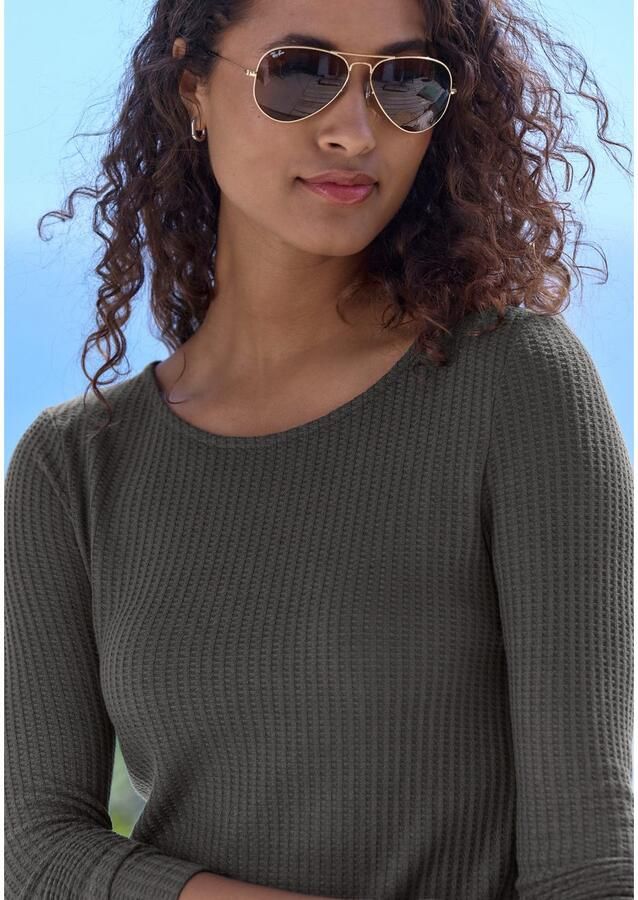 Lascana Shirt met lange mouwen In modieuze piqué-optiek van zachte kwaliteit met viscose - Foto 2
