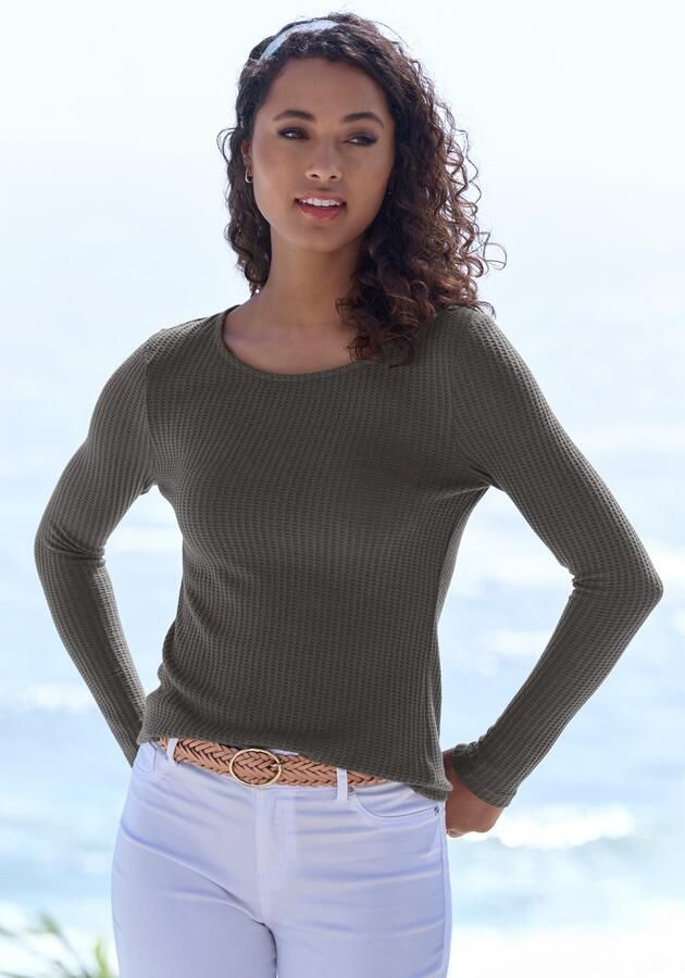 Lascana Shirt met lange mouwen In modieuze piqué-optiek van zachte kwaliteit met viscose - Foto 4