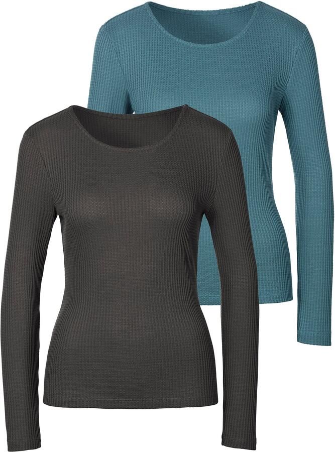 Lascana Shirt met lange mouwen In modieuze piqué-optiek van zachte kwaliteit met viscose (Set van 2) - Foto 6