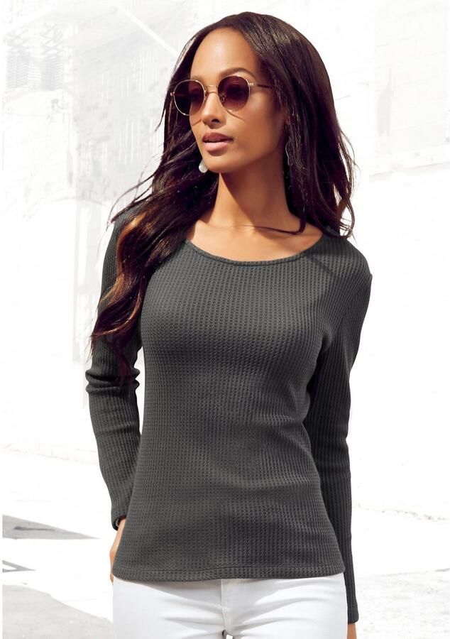 Lascana Shirt met lange mouwen In modieuze piqué-optiek van zachte kwaliteit met viscose (Set van 2) - Foto 4