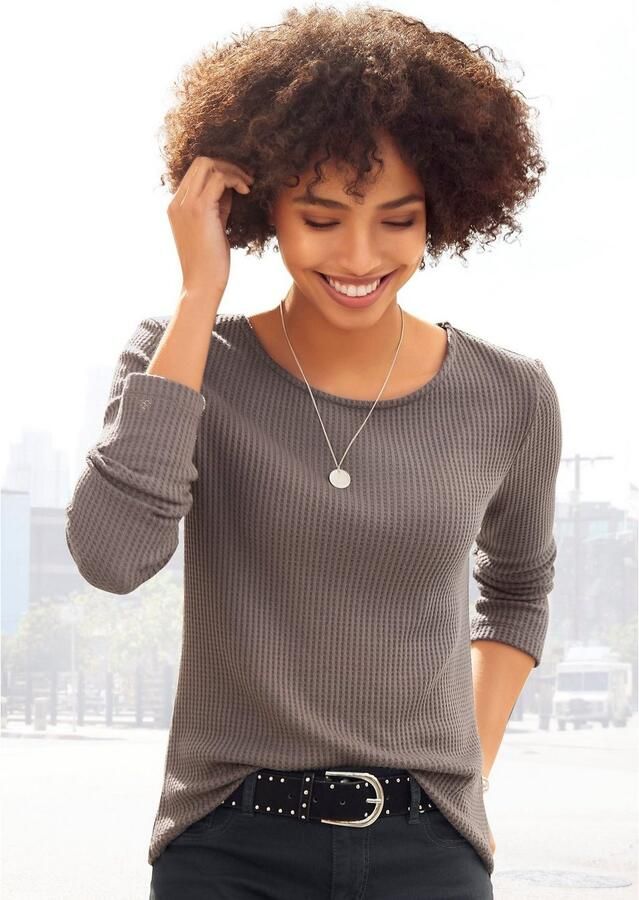 Lascana Shirt met lange mouwen In modieuze piqué-optiek van zachte kwaliteit met viscose (Set van 2) - Foto 4