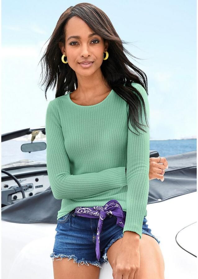 Lascana Shirt met lange mouwen In modieuze piqué-optiek van zachte kwaliteit met viscose (Set van 2) - Foto 3