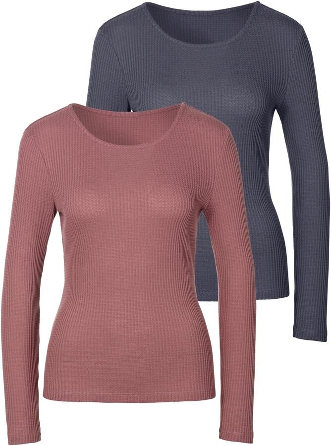 Lascana Shirt met lange mouwen In modieuze piqué-optiek van zachte kwaliteit met viscose (Set van 2) - Foto 6